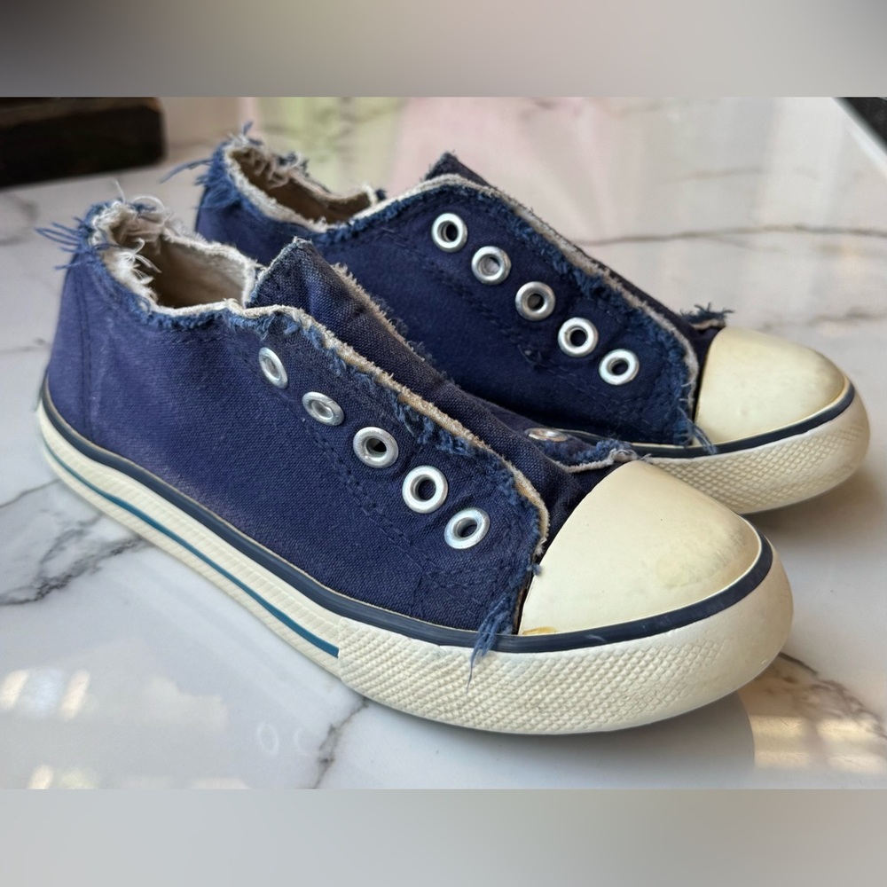 4/$15 Kids Distressed Blue Canvas Sneakers No Tie Shoes